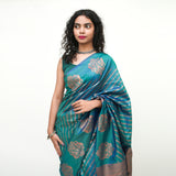 Turquoise Blue Banarasi Silk Saree with Blouse Piece - Premium Silk Cotton Blend