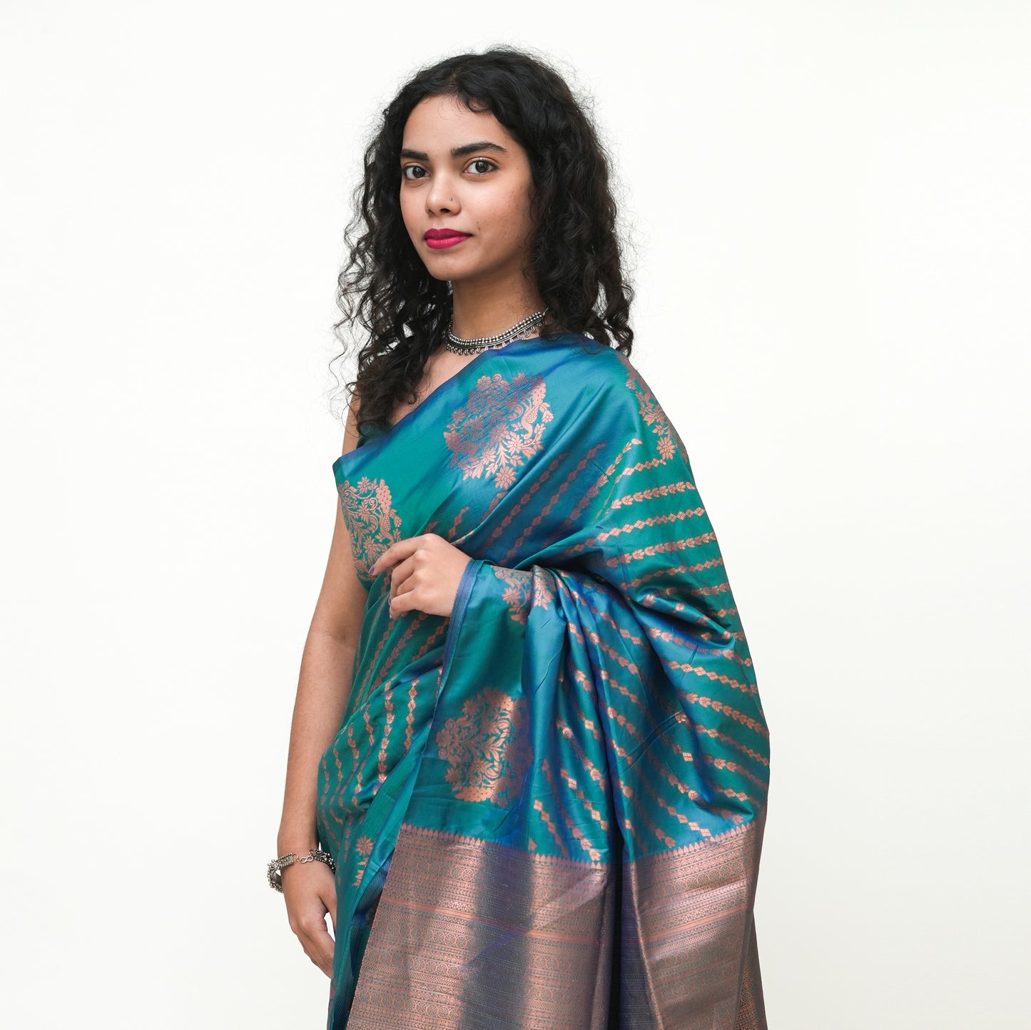 Turquoise Blue Banarasi Silk Saree with Blouse Piece - Premium Silk Cotton Blend