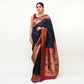 Navy Blue Paithani Design Banarasi Silk Saree with Blouse Piece - Premium Silk Cotton Blend