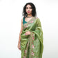 Pure Green Tissue Saree with Embroidery and Blouse Piece
