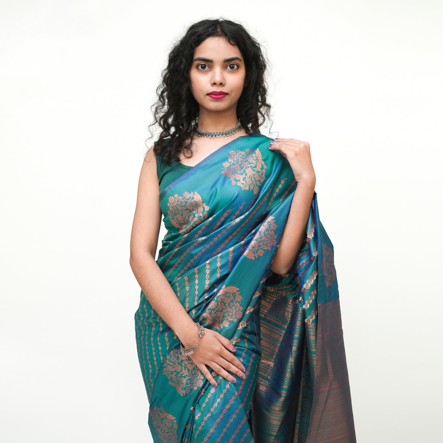 Turquoise Blue Banarasi Silk Saree with Blouse Piece - Premium Silk Cotton Blend