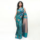 Turquoise Blue Banarasi Silk Saree with Blouse Piece - Premium Silk Cotton Blend