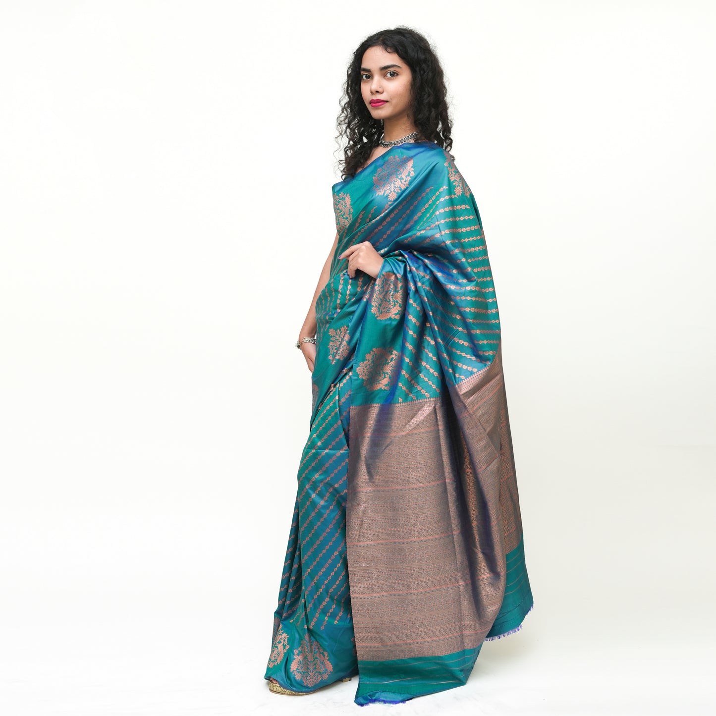Turquoise Blue Banarasi Silk Saree with Blouse Piece - Premium Silk Cotton Blend