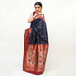 Navy Blue Paithani Design Banarasi Silk Saree with Blouse Piece - Premium Silk Cotton Blend