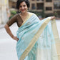 Icy Blue Frost Chanderi Silk Saree with Golden and Red Golden Butas