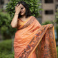 Orange Madhubani Hand Painted Saree with Blouse - Traditional Cotton Silk