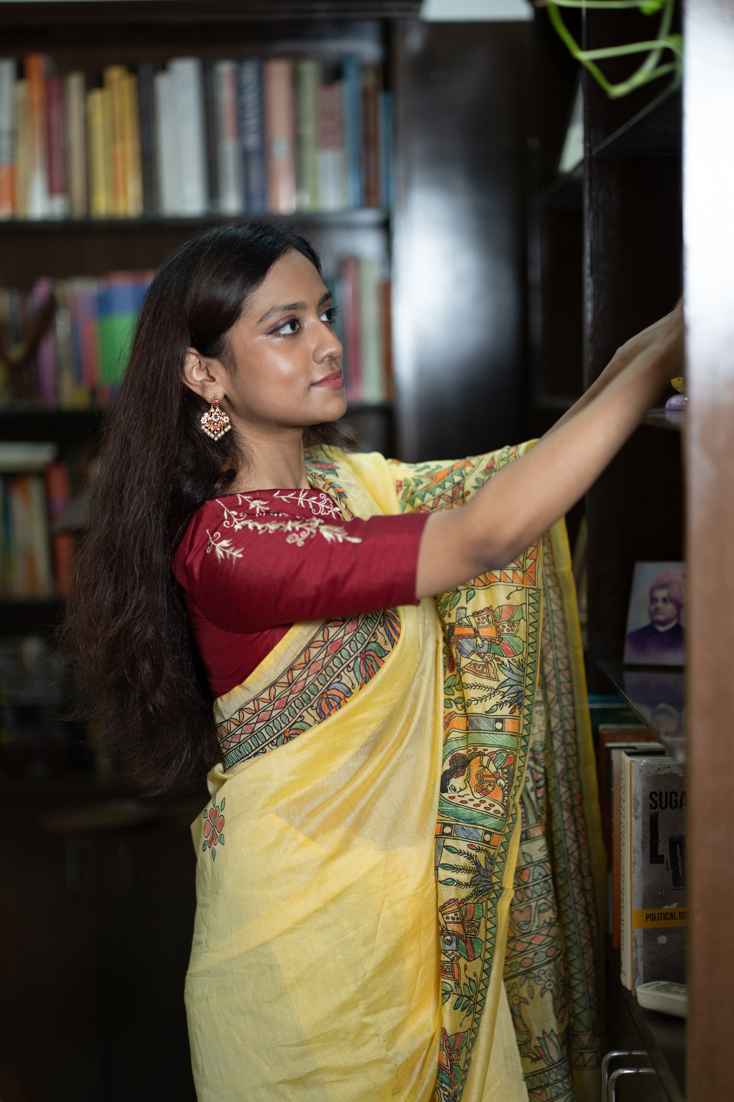 Lemon Yellow Madhubani Hand Painted Saree with Blouse - Traditional Cotton Silk