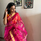Muslin Pink Jamdani Saree with Blouse Piece - Traditional Handwoven
