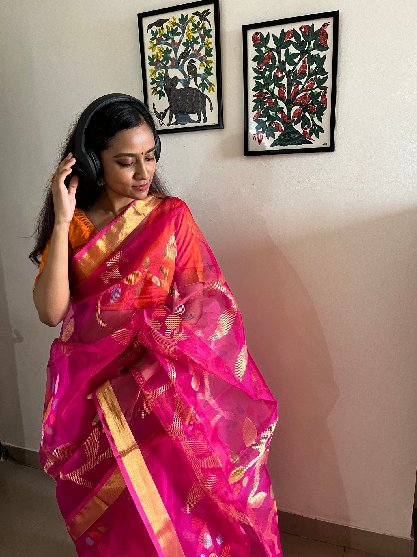Muslin Pink Jamdani Saree with Blouse Piece - Traditional Handwoven