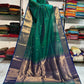 Emerald Green Maheshwari Silk Saree with Silver Zari Border