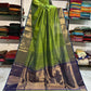 Parrot Green Maheshwari Silk Saree with Purple Zari Border
