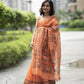 Orange Madhubani Hand Painted Saree with Blouse - Traditional Cotton Silk