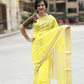 Amber Gold Basanti Chanderi Silk Saree with Golden Zari Border and Bird Motifs