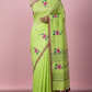 Green Lotus Embroidery Saree - Full Length