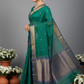 Emerald Green Maheshwari Silk Saree - Side View