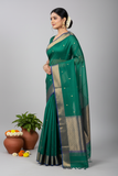 Emerald Green Maheshwari Silk Saree - Elegant Pose
