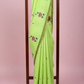 Pure 120 Count Cotton Kamal Embroidery Saree Parrot Green - Full View