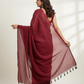 Maroon Mulmul Cotton Saree with Black Tassels Back View