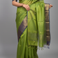 Parrot Green Maheshwari Silk Saree - Fabric Detail