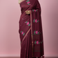 Maroon Lotus Embroidery Saree - Full Length
