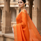 Orange Maheshwari Silk Saree at Temple - Close-up