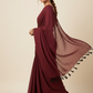 Maroon Mulmul Cotton Saree with Black Tassels Side View