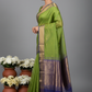 Parrot Green Maheshwari Silk Saree - Side View