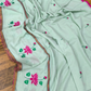 Mint Blue Cotton Saree with Lotus Motifs - Alternate View