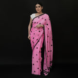 Baby Pink Polka Dot Printed Cotton Saree