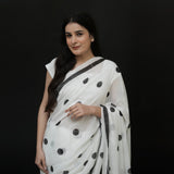 Black Polka Dot White Cotton Saree