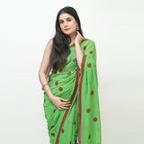 Green and Red Polka Dot Printed Cotton Saree