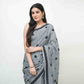 Grey Polka Dot Printed Cotton Saree
